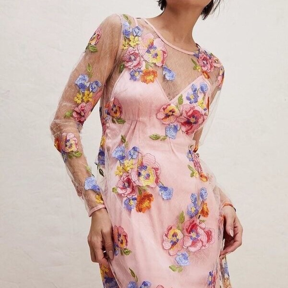 Floral Embroidered Pink Dress
